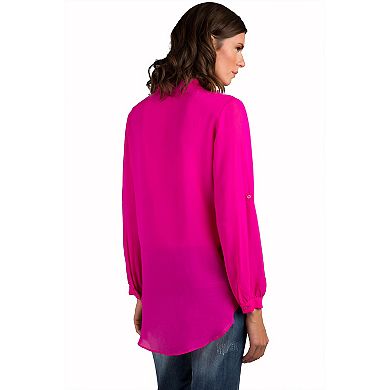 Women's 100% Silk Georgette Button Down Long Sleeve Blouse