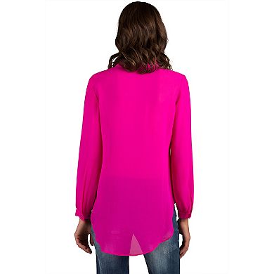 Women's 100% Silk Georgette Button Down Long Sleeve Blouse