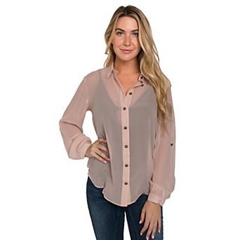 Women's 100% Silk Georgette Button Down Long Sleeve Blouse