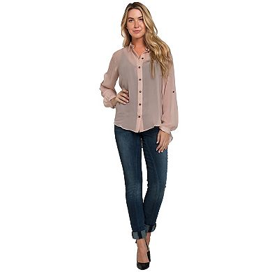 Women's 100% Silk Georgette Button Down Long Sleeve Blouse