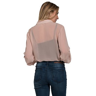 Women's 100% Silk Georgette Button Down Long Sleeve Blouse