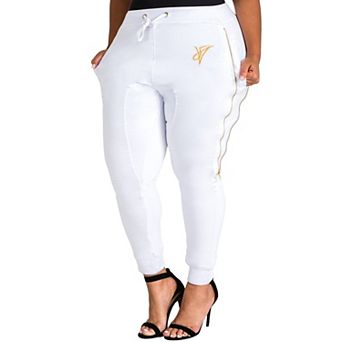Plus Size Women's French Terry Gold Zippers Jogger Pants