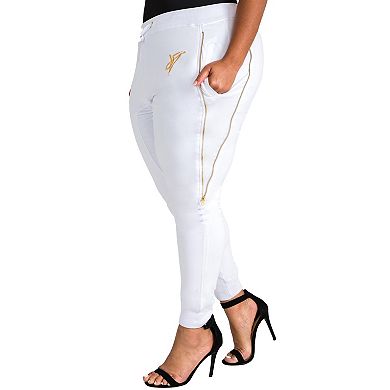 Plus Size Women's French Terry Gold Zippers Jogger Pants