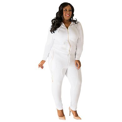 Plus Size Women's French Terry Gold Zippers Jogger Pants