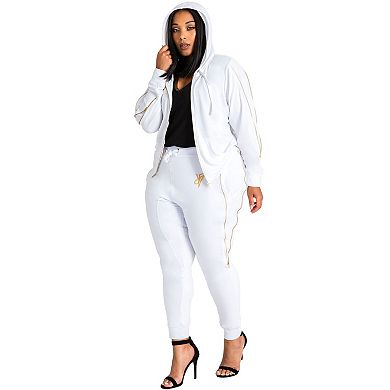 Plus Size Women's French Terry Gold Zippers Jogger Pants