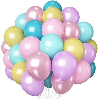 Pastel Balloons Set 60 pc Pink, Teal, Yellow & Multicolor Latex for Shower
