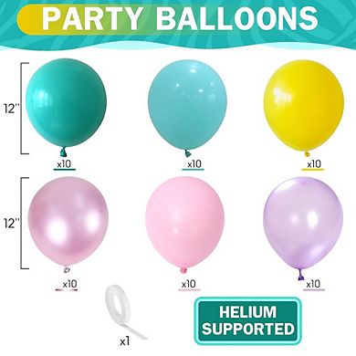 Pastel Balloons Set 60pcs Pink, Teal, Yellow & Multicolor Latex for Shower