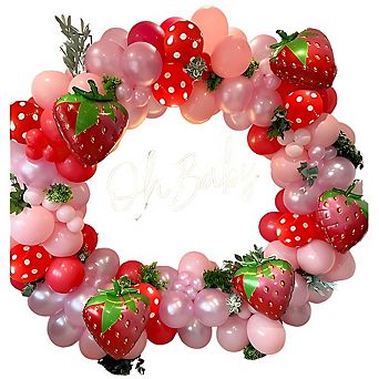Strawberry Party Balloon Garland Kit with 25-inch Strawberry Foil Balloons for Themed Birthday Fun