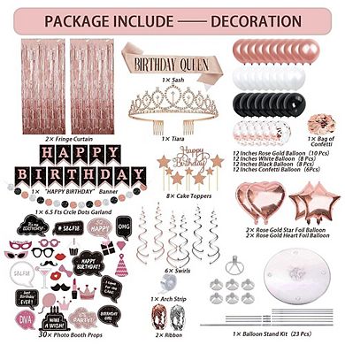 Rose Gold Black Birthday Set 214pcs Full Party Pack for 25 Guests with Banner & Decor