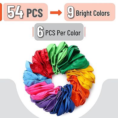 Vibrant Latex Balloons 54-Pack 12” Assorted Rainbow Colors for Birthday Parties