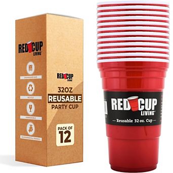 Red Cup Living 32oz Tumbler Cups Set of 12, Reusable Plastic Drinking Glasses for Drinks