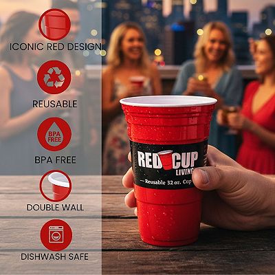Red Cup Living 32Oz Tumbler Cups Set of 12, Insulated Reusable Plastic Drinking Glasses, Summer Cup, Beer Stein, Travel Coffee Tumbler for Hot & Cold