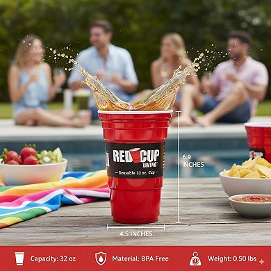 Red Cup Living 32oz Tumbler Cups Set of 12, Reusable Plastic Drinking Glasses for Drinks