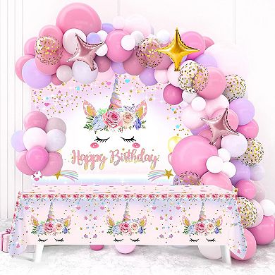 Enchanted Unicorn Party Kit 106pcs Balloon Arch, Table Cover for Special Event