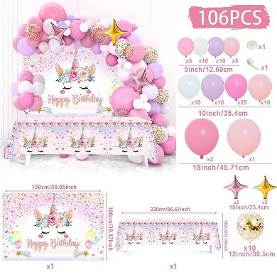 Enchanted Unicorn Party Kit 106pcs Balloon Arch, Table Cover for Special Event