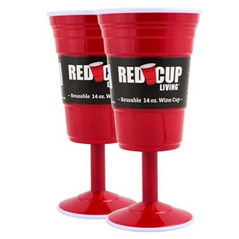 Reusable Red Plastic Wine Glasses with Stem, 14oz Set of 2 Durable Stemmed Party Cups