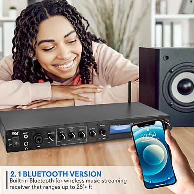 Pyle Rack Mount Bluetooth Preamplifier Receiver System with FM Radio & USB/SD Recording (PPRE70BT)