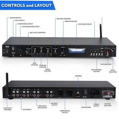 Pyle Rack Mount Bluetooth Preamplifier Receiver System with FM Radio & USB/SD Recording (PPRE70BT)