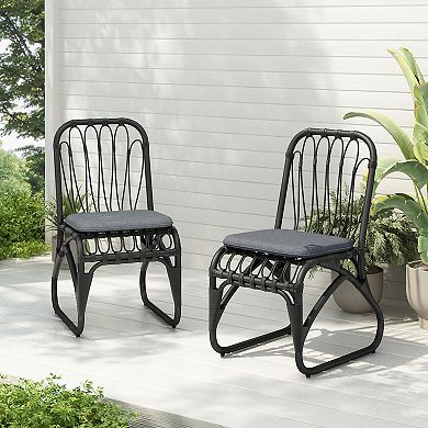 Merax Outdoor PE Wicker Dining Chairs with Washable Cushion Set of 2