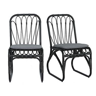 Merax Outdoor PE Wicker Dining Chairs with Washable Cushion Set of 2