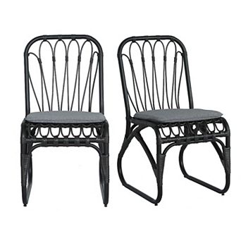 Merax Outdoor PE Wicker Dining Chairs with Washable Cushion Set of 2