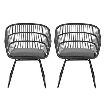 Merax 2 pc Outdoor Wicker Side Chairs Set, Patio Garden Lounge Furniture