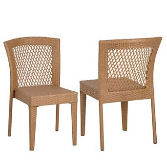 Merax 2 pc Outdoor Wicker Side Chairs Set, Patio Garden Lounge Furniture
