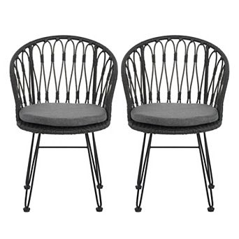Merax 2 pc Outdoor Wicker Side Chairs Set, Patio Garden Lounge Furniture
