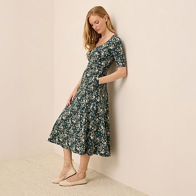 Fit & Flare Scoop Midi Dress Made With Cotton