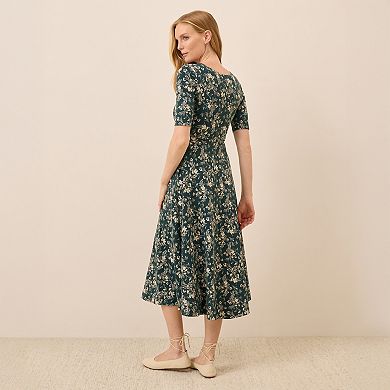 Fit & Flare Scoop Midi Dress Made With Cotton