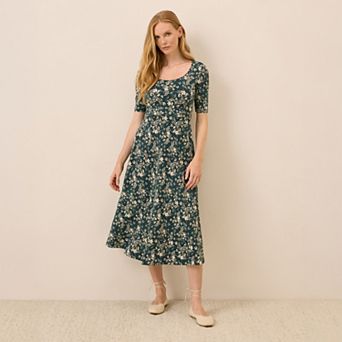 Fit & Flare Scoop Midi Dress Made With Cotton