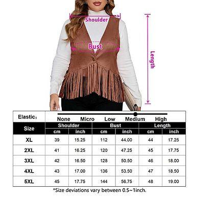 Women's Plus Size Studded Fringe Trim Open Front Sleeveless Faux Suede Vest Jacket
