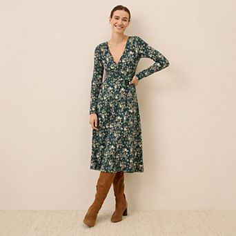 Fit & Flare Faux Wrap Dress Made With Cotton