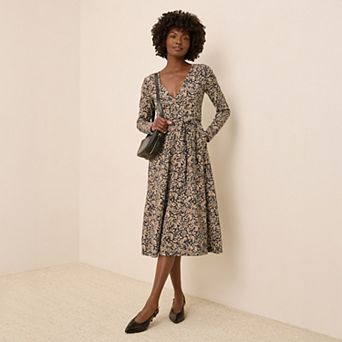 Fit & Flare Faux Wrap Dress Made With Cotton