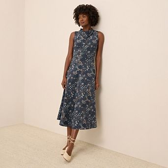 Fit & Flare Cowl Neck Dress Made With Cotton