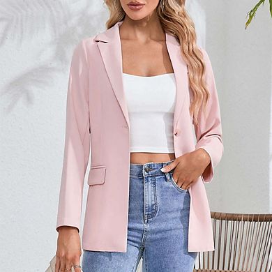 Casual Blazer Jackets for Women Long Sleeve Open Front Button Work Office Suit Jacket with Pockets