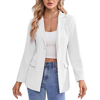 Casual Blazer Jackets for Women Long Sleeve Open Front Button Work Office Suit Jacket with Pockets