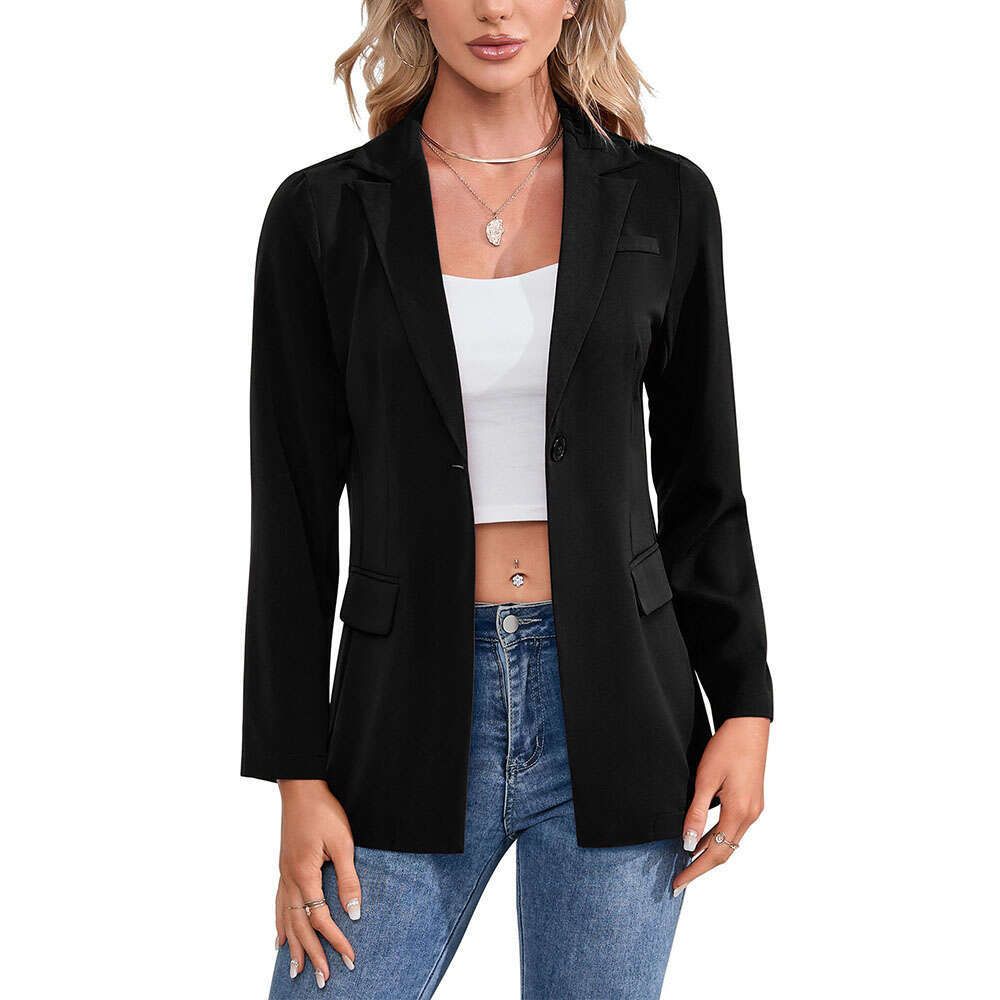 Solid Button Front Blazer Elegant Long Sleeve Blazer Work - Australia