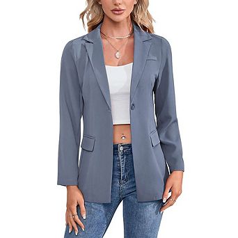 Casual Blazer Jackets for Women Long Sleeve Open Front Button Work Office Suit Jacket with Pockets