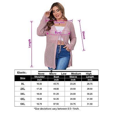 Women's Plus Size Crochet Cardigan Lightweight Long Sleeve Tie Front Hollow Out Thin Long Cardigan