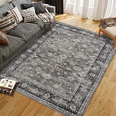 Washable Distressed Floral Area Rugs Runner Rugs Vintage Living Room Bedroom Nursery Throw Carpet