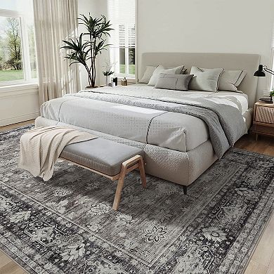 Washable Distressed Floral Area Rugs Runner Rugs Vintage Living Room Bedroom Nursery Throw Carpet