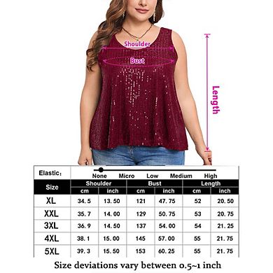 Womens Plus Size Sequin Tank Tops Scoop Neck Sleeveless T-shirts Tops Sparkle Shimmer Tunic Tops