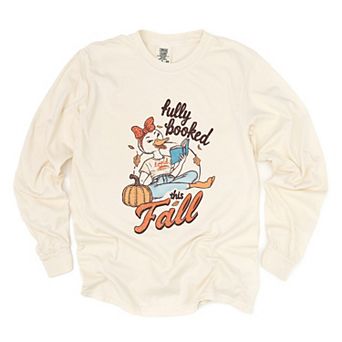 Fully Booked This Fall - Women's Garment Dyed Long Sleeve Graphic T-Shirt