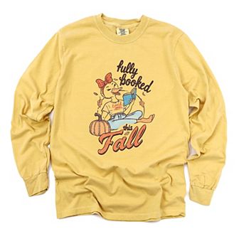 Fully Booked This Fall - Women's Garment Dyed Long Sleeve Graphic T-Shirt