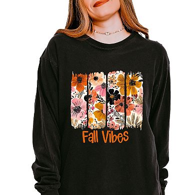 Fall Vibes Floral - Women's Garment Dyed Long Sleeve Graphic T-Shirt