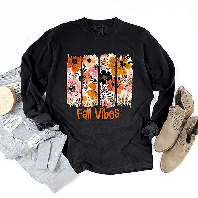 Fall Vibes Floral - Women's Garment Dyed Long Sleeve Graphic T-Shirt