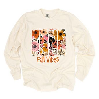 Fall Vibes Floral - Women's Garment Dyed Long Sleeve Graphic T-Shirt