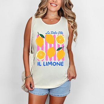 La Dolce Vita Lemons - Women's Garment Dyed Graphic Tank Top