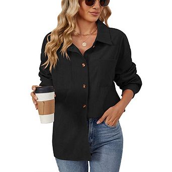 Women Lapel Button Solid Color Shirt Jacket Top Long Sleeve Shirts Casual Blouses Cardigan